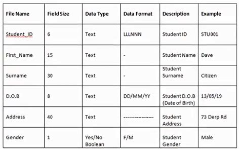 Database Dictionary Template