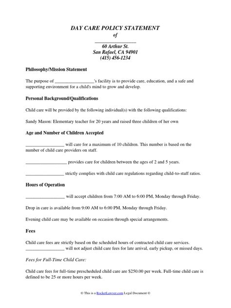 Daycare Policies And Procedures Templates
