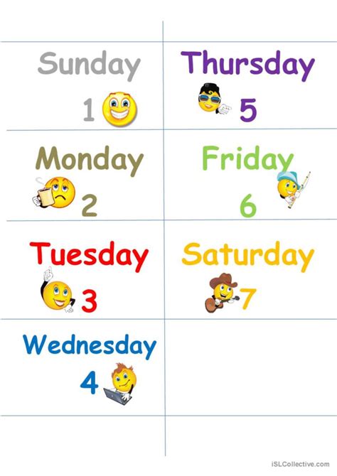 Days Of The Week Flash Cards Printable