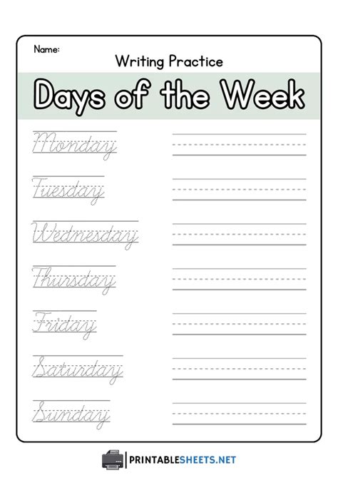 Days Of The Week In Cursive Printable