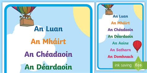 Days Of The Week In Irish Printable