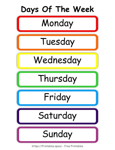 Days Of The Week Printable With Clipart