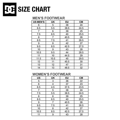 Dc Shoe Size Chart