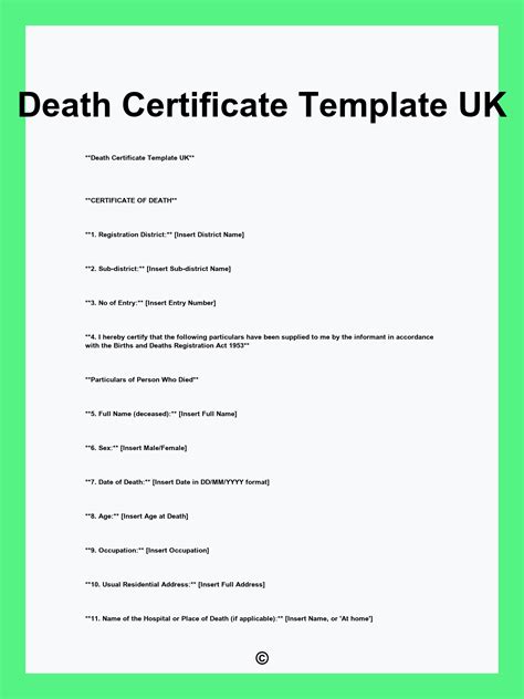 Death Certificate Template Word