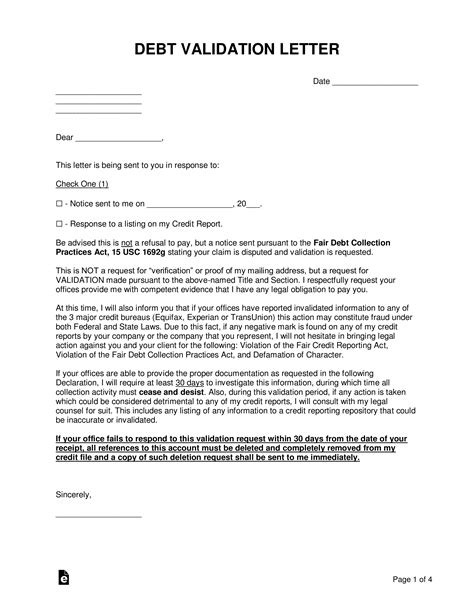 Debt Validation Letter Template