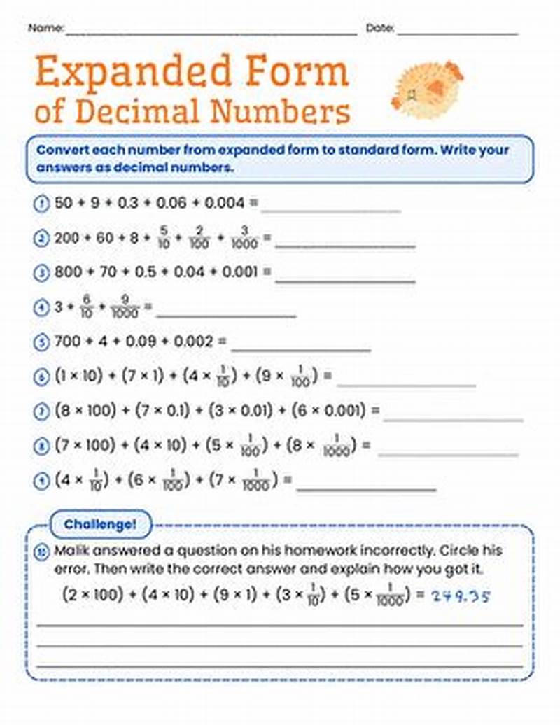 Decimal Expanded Form Worksheet