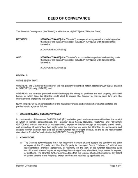 Deed Of Conveyance Template