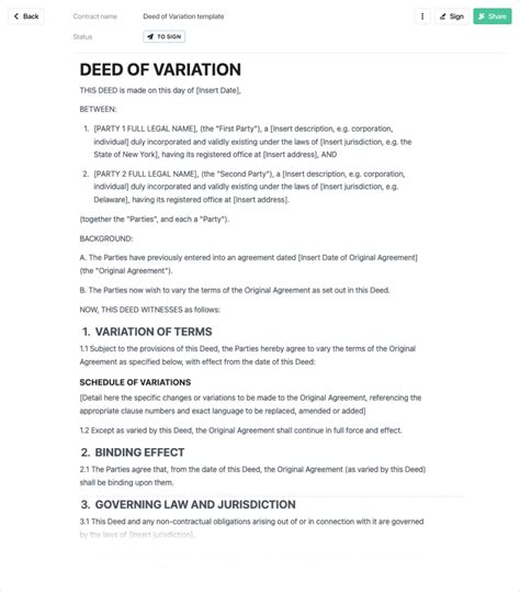 Deed Of Variation For A Lease Template