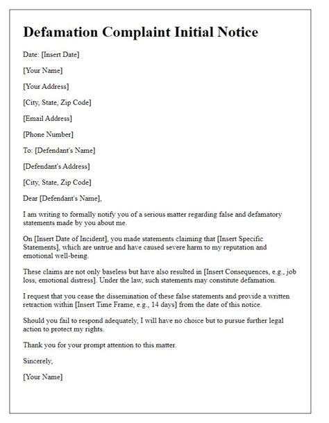 Defamation Complaint Template