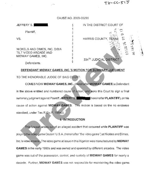 Defendants Motion For Summary Judgment Template