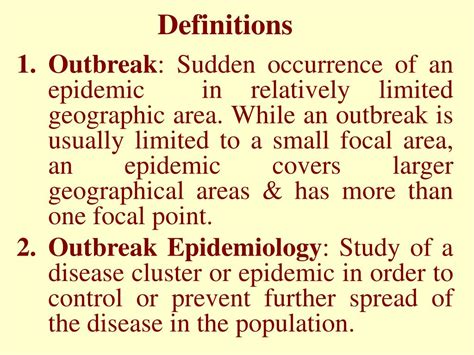 Definition and Meaning of the Term OUTBREAK in Epidemiology and General Usage
