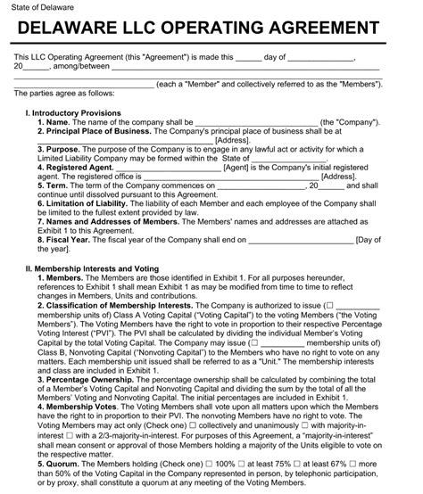 Delaware Llc Agreement Template
