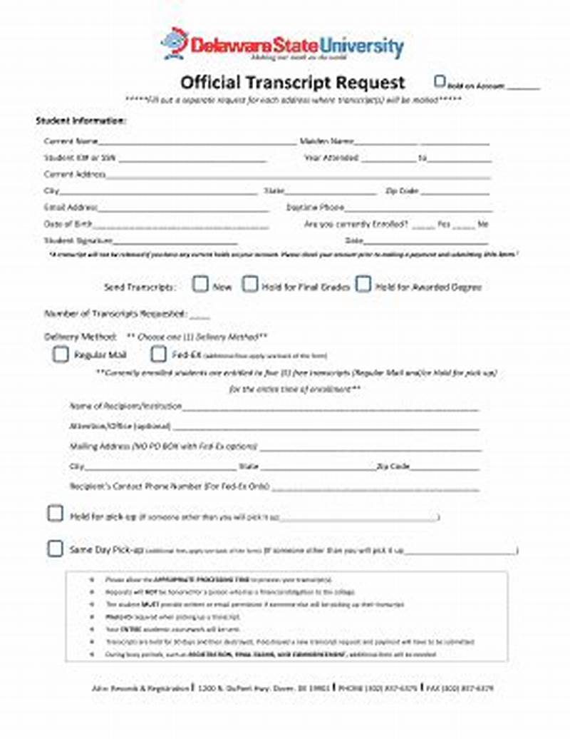 Delaware State University Transcript Request Form
