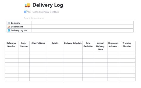 Delivery Log Template