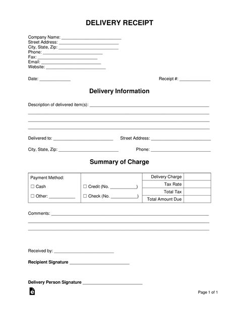 Delivery Receipt Form Template