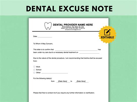Dental Excuse Note Template