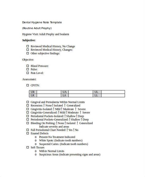 Dental Hygiene Note Template