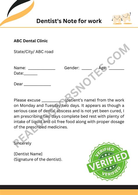 Dentist Note Template