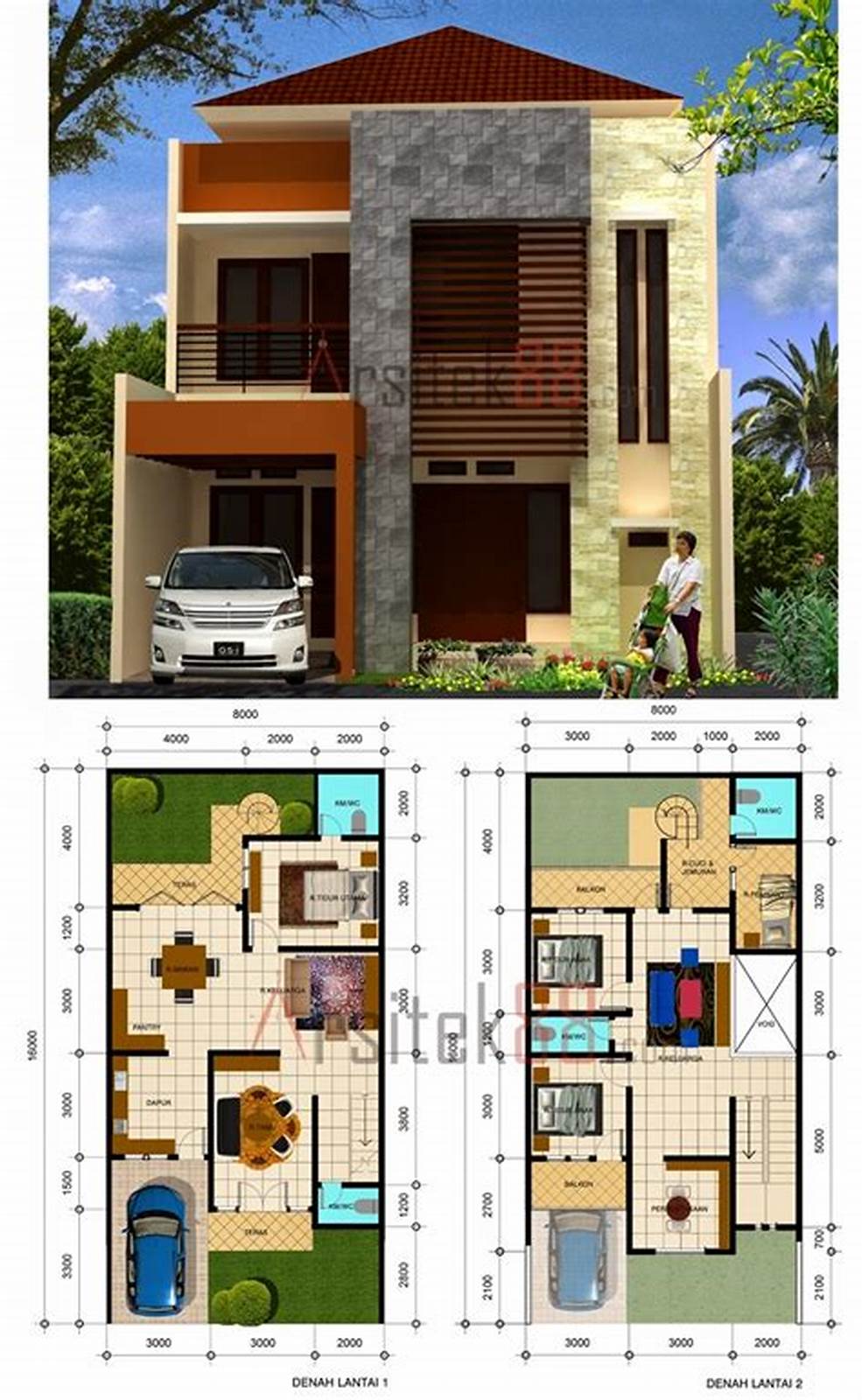 desain rumah ukuran 6x12 2 lantai