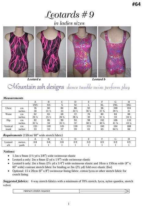 Destira Leotards Size Chart