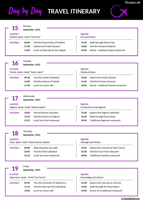 Detailed Itinerary Template