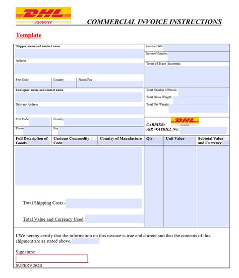 Dhl Customs Invoice Template