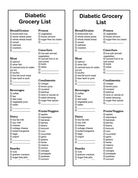 Diabetic Food List Printable