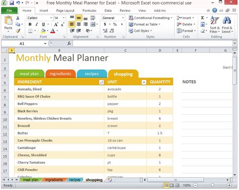 Diet Planner Excel Template