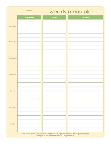 Dinner Planning Template