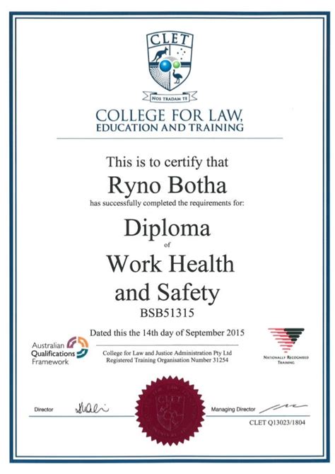 Diploma of Work Health and Safety