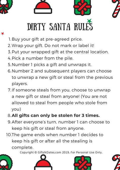 Dirty Santa Rules Printable