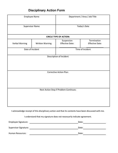 Disciplinary Action Form Template