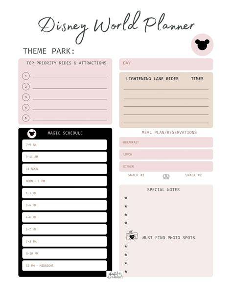 Disney World Planning Template