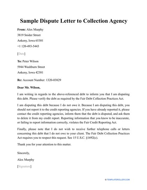 Dispute Letter Template For Collection