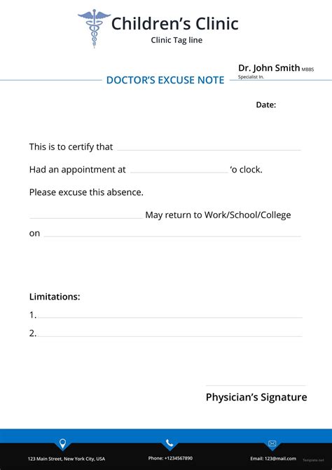 Doctor Excuse Note Template