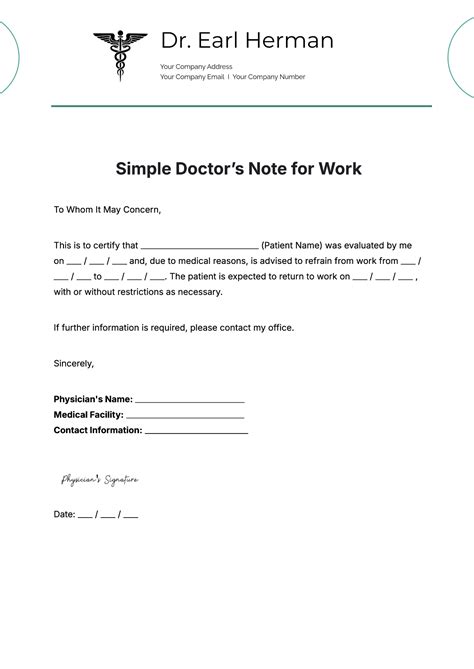 Doctors Note For Work Template