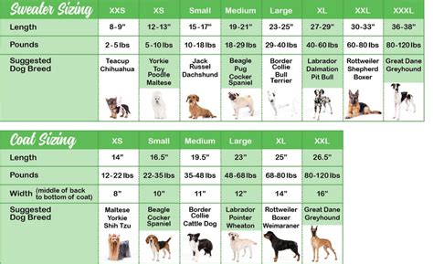 Dog Sweater Sizing Chart