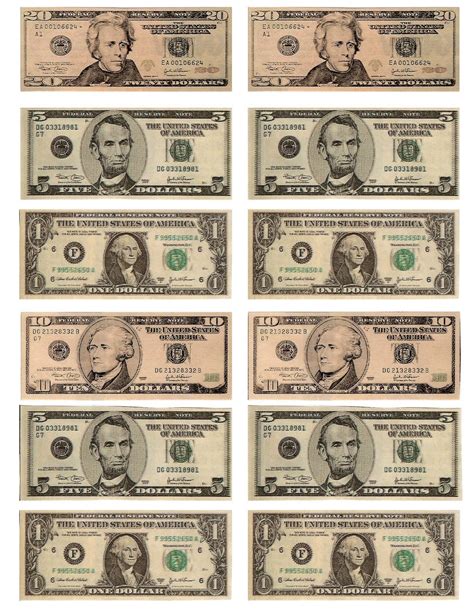 Dollar Bills Printable