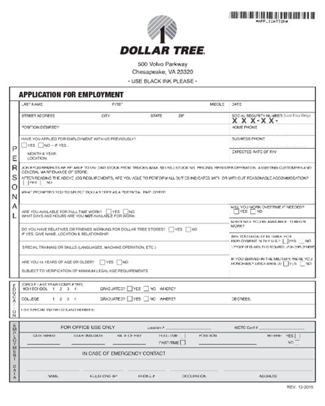 Dollar Tree Online Printable Application For Redding Ca