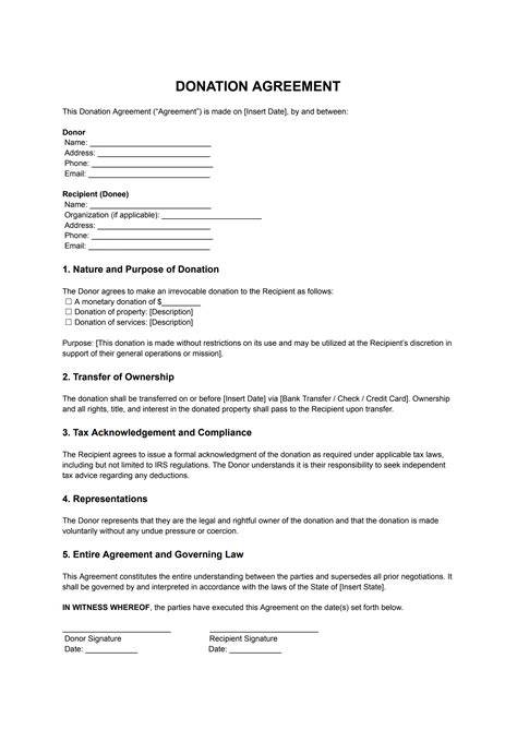 Donation Agreement Template