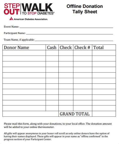 Donation Sheet Template