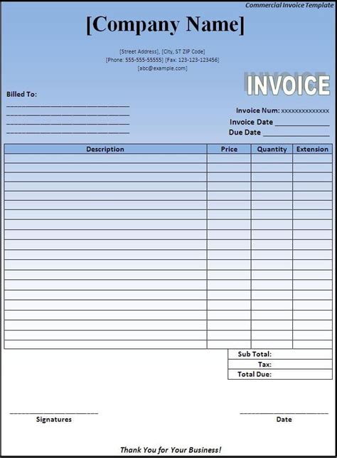 Download Invoice Template Doc