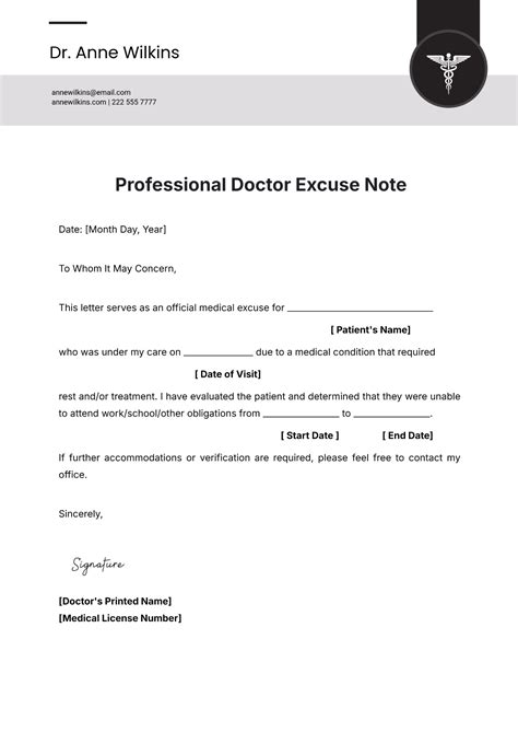 Dr Excuse For Work Template