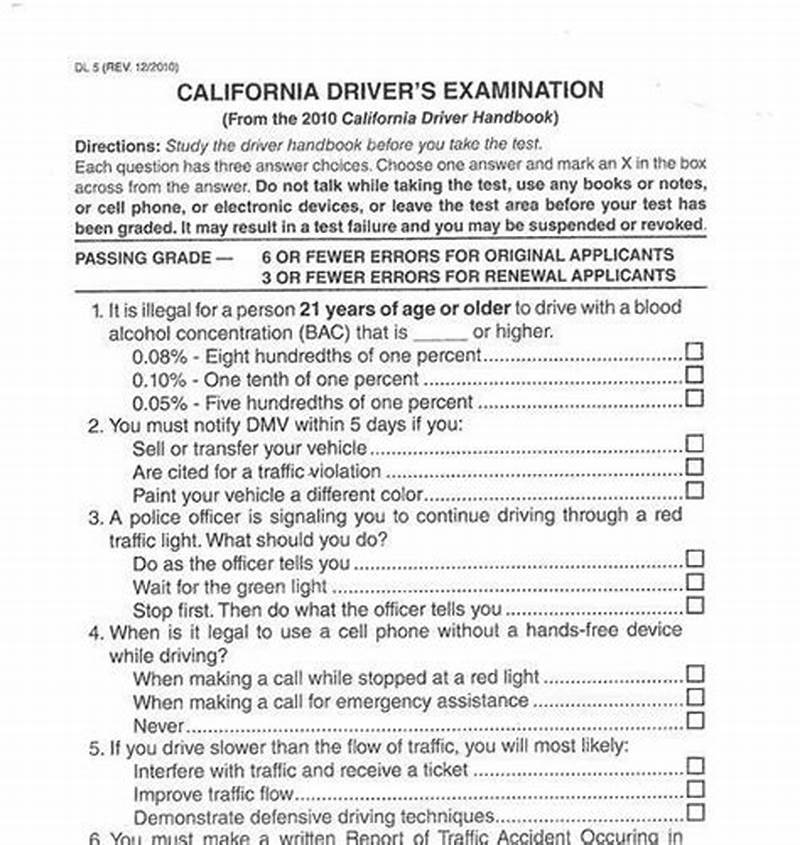 Drivers License Practice Test Printable