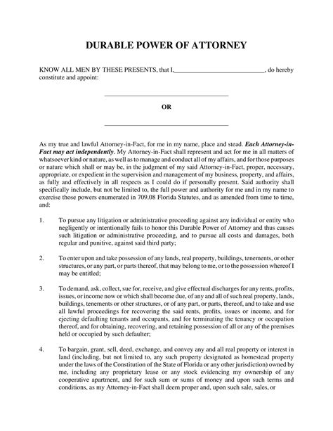 Durable Power Of Attorney Form Free Printable
