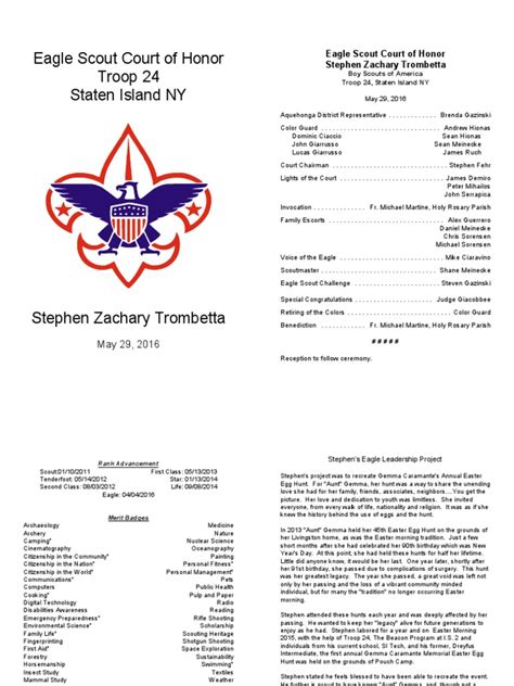 Eagle Court Of Honor Program Template