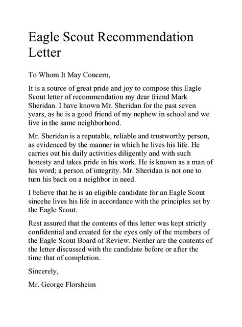 Eagle Scout Letter of Recommendation Wrong person