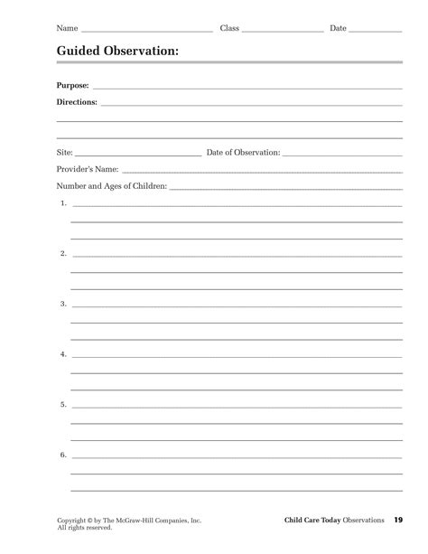 Early Childhood Printable Child Observation Form Template
