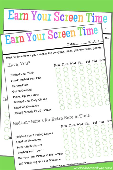 Earn Screen Time Chart