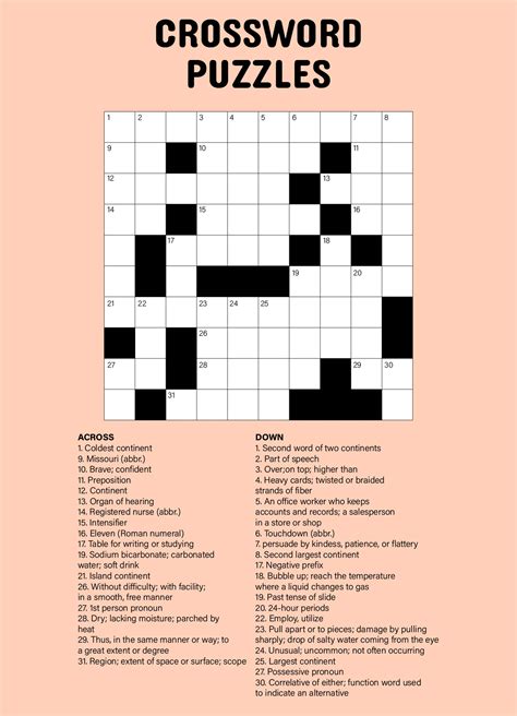 Easy Free Printable Crossword Puzzles